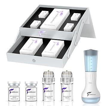 Micro Infusion System for Face & Neck-Micro Infusion Kit to Leave Skin Firmer & Smoother-0.25mm Facial Stamp with Collagen & Hyaluronic Acid Serum for At Home Glow and Anti-aging-1 Month Supply