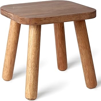 Clucycia Wooden Step Stool 9inch Small Solid Wood Plant Stand Non-Slip Footstool Chair for Adults and Kids Portable and Sturdy Decor for Bed,Bathroom,Kitchen,Living Room Walnut Wood Color