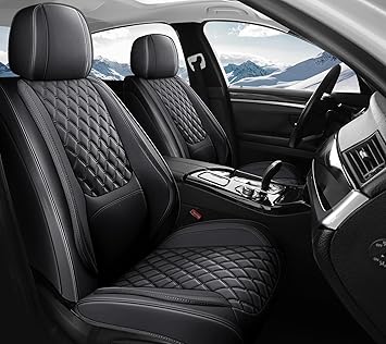 Car Seat Covers Full Set, Black Faux Leather Seat Protectors, Breathable with Lumbar Support, Wear-Resistant Universal Fit for Most Cars Trucks SUV