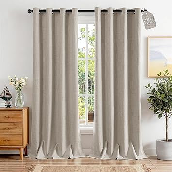 ChrisDowa Linen Blackout Curtains for Bedroom 100% Blackout Curtains 120 Inch Long Curtains 2 Panels Room Darkening Grommet Window Treatment Drapes Farmhouse, Natural Linen 52" W x 120" L
