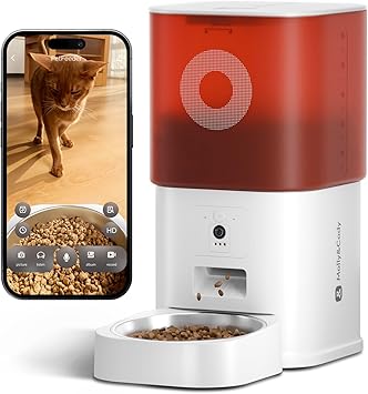 Automatic Cat Feeder with Camera: 6L Automatic Dog Feeder with 2-Way Audio Night Vision Dual Power Supply App Control 2.4G WiFi, Timed Auto Cat Food Dispenser with Stainless Steel Bowl (White)