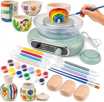 Jasthorine Kids Pottery Wheel Toy Set, Complete Air Dry Clay & Painting Craft Kits, Arts and Crafts for Kids Ages 8-12, Beginner Art Toys & Gifts for Girls Boys 6-12 Year Old