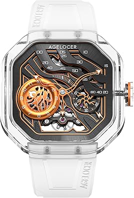 AGELOCER Original Design Volcano Series Full Transparent Crystal Case, Luxury Skeleton Automatic Mechanical Watches for Men, Waterproof Sports Fashion Watch Luminous Gift