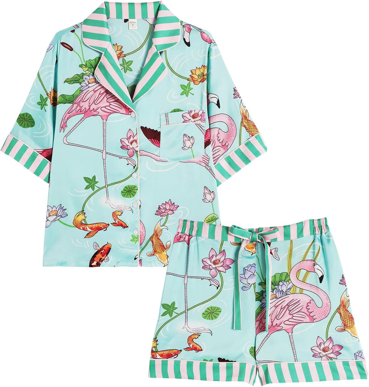 2 Pieces Pajama Set for Women Silk Pjs Women's Satin Pajamas Short Sleeve Cute Print Pj Soft Sleepwear Loungewear