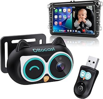 OTTOCAST Cabin Care Baby Camera for Car, 1080P Baby Car Camera with HD Night Vision, Wireless CarPlay Adapter, 150° Wide Angle, Real-Time Rear Seat Monitor