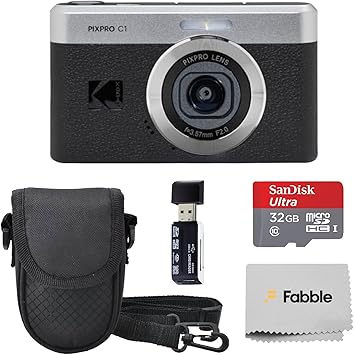 Kodak PIXPRO C1 Compact Digital Camera (Black) Bundle with 32GB microSDHC Card, Protective Camera Case, Hi-Speed USB Card Reader, USB-C Cable, AC Adapter, and Manufacturer Accessories