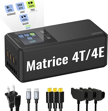 LKTOP 300W Matrice 4 Series Battery Charging Hub Super Fast Charger for DJI Matrice 4T/4E Drone Accessories, 60% Storage/Silent/Output Mode, LCD Display Screen (Parallel Charge 3 Batteries: 1hr 12min)