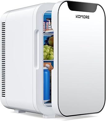 Small Mini Fridge, 18L Portable Tiny Fridge for Skincare, 120V/12V Makeup Refrigerator Mini, Thermoelectric Cooler & Warmer for Drinks, Food, Cosmetics for Office/Dorm/Car/Travel, White
