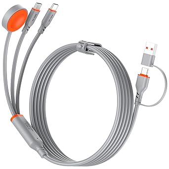Travel Essentials 3 in 2 Multi Charging Cable 100W USB A/C to Dual USB C/for Apple Watch Charging Cable Silicone Fast Charge Compatible with iPhone 17-15 Series iPad MacBook, Type-C Devices 5FT-Grey