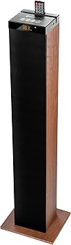 GOgroove Bluetooth Tower Speaker with Subwoofer Built in - Floorstanding Home Speaker with Powerful Bass and Dual Drivers, 120W Peak Power, MP3 3.5mm Aux, USB 2.0 Port Flash Drive, FM Radio (Walnut)
