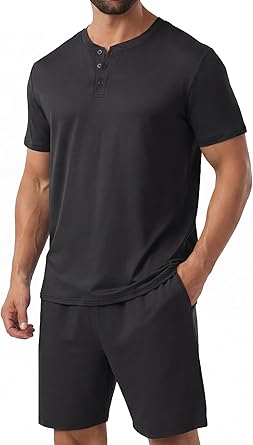 PrinStory Mens Pajamas Set 2026 Summer Pajama Sets Soft 2 Piece Pjs Set Sleepwear with Pockets