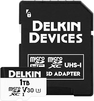 Delkin Devices Drone 1TB microSD Card UHS-I U3 V30 A2 – 190MB/s Read, 155MB/s Write – Designed for Drones, 4K UHD Video, DJI Compatible, microSDXC with Adapter (1TB)