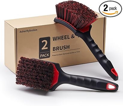 Car Wheel & Tire Brush Set, 2Pack Tire Brush and Wheel Rim Brush, Soft & Stiff Bristle Wheel Cleaner Brushes, Scratch-Free Car Wheel Brush Kit for Cleaning Wheels, Tires, Cars, Trucks