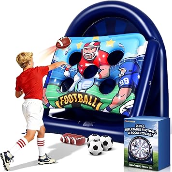 6FT Giant Football Toss & Soccer Dart Board Game, Inflatable 2-Sided Outdoor Yard Game with Pump, Backyard Carnival Party Game for Family