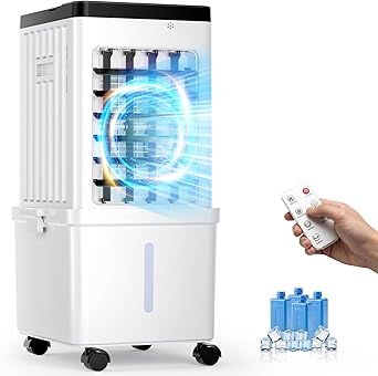 Swamp Cooler, Portable Air Conditioners with 4 Wind Modes, 3 Speeds, 3.5-Gallon Water Tank for Evaporative Air Cooler Long Cooling, 45 dB Windowless Air Conditioner 120° Oscillation 4 Ice Packs