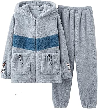 Casual Hooded Pajama Sets Men Winter thick Flannel Warm Pajamas men Zipper men's Sleepwear