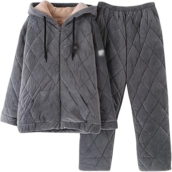 Men's Pajama Sets Winter Flannel Pajamas Hooded Sleepwear Thick 3-layer Big Size Men Loose Home