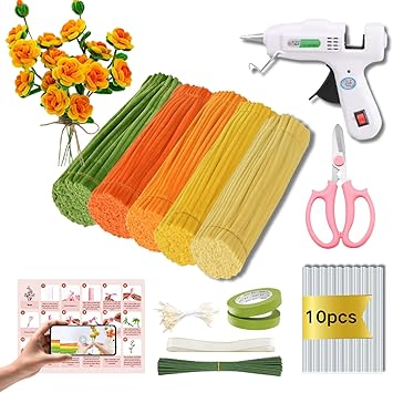 Xokpait 500pcs Pipe Cleaners Flowers Kit,Chenille Stems for DIY Flower Making Kit,Pipe Cleaners Projects Creative for DIY Art and Craft,Ideal for Holiday Decoration(Yellow)