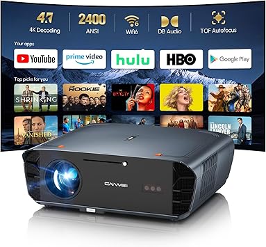 Smart Projector 4K with Google TV, 2400 ANSI Lumens Daytime Viewing, HDR10, NFC, WiFi 6,Bluetooth 5.4, DB Audio, HDMI ARC 2.1,Auto Focus&Keystone,Zoom,Ceiling Mount Home Theater Movie&Gaming Projector