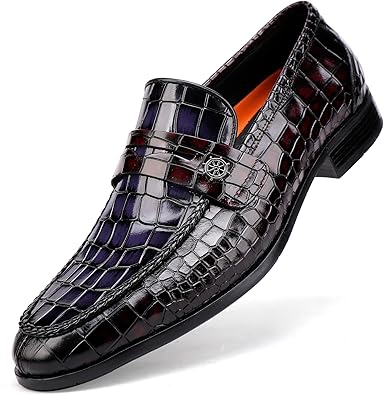 Men's Loafers Casual Crocodile Printed Business Dress Shoes Fashion Party Wedding Formal Leather Slip-on Penny Shoes