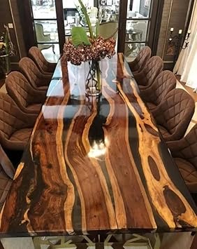 Personalized Large EPOXY Table, Resin Dining Table for 2, 4, 6, 8 River Dining Table Top, Wood Epoxy Coffee Table Top, Living Room Table (48 x 28 Inches) (Without Stan, 48 x 28 Inches)