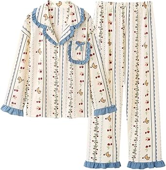 Women's Long Sleeve Trousers Pajamas Sleep Pures White Bedroom Home Decoration