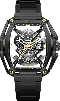 CIGA Design Z Series Hunter Automatic Mechanical Watch, in-House Caliber CD-07, BThree-Layered Octagonal Tonneau, Tapered H-Link Steel Bracelet, Waterproof Timepiece Gifts for Men and Women