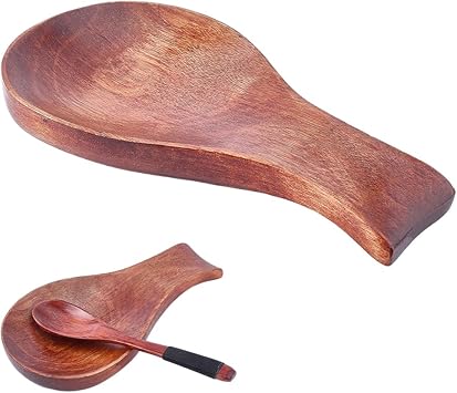 GORGECRAFT Wood Spoon Rest for Stove Top Wooden Spoon Holder Countertop Kitchenware Cooking Gadget Utensil Rest for Spatula Tongs Ladles Forks Kitchen Counter Farmhouse Dining Table Decor 6.9x3.7 Inch