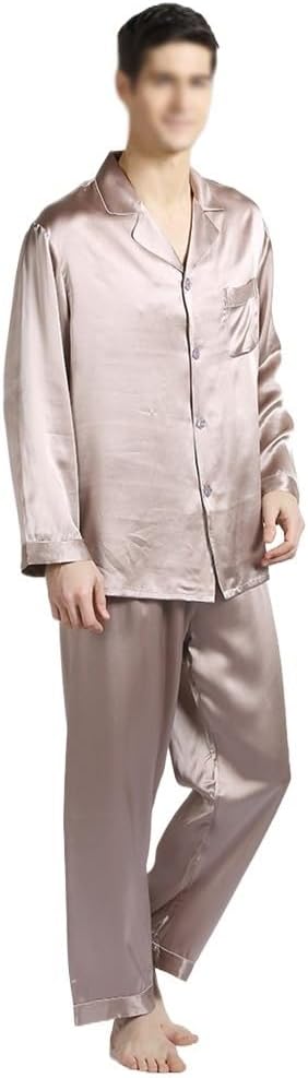 Men's Spring And Autumn Silk Home Two Piece Set With, And Pajamas