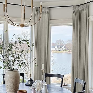 Taupe Linen Curtains 100 Inch Length 2 Panels Set Semi Sheer Light Filtering Privacy Window Drapes for Living Room Dark Flax Viral Pinch Pleated Curtains 100 Inches with Hooks Rings Burlywood Birch