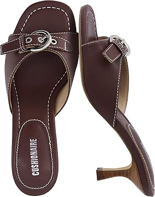 CUSHIONAIRE Belle Kitten Heels for Women with Buckle Accent, Comfortable Mule Dressy Womens Sandals