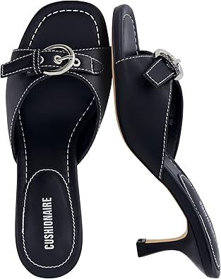 CUSHIONAIRE Belle Kitten Heels for Women with Buckle Accent, Comfortable Mule Dressy Womens Sandals