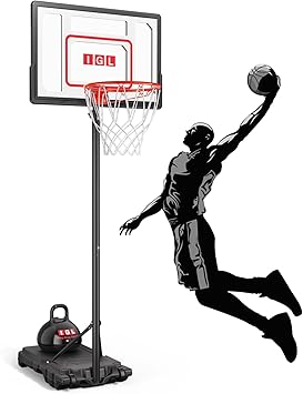 IGL Kids Basketball Hoop Outdoor Adjustable, 33 Inch Portable Basketball Goal with PC Backboard, Fillable Base & 40 lb Weight Ball for Backyard & Driveway