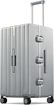 Hanke Premium 26 Inch Zipperless Large Checked Luggage, Aluminum Frame Hard Shell PC Suitcase with TSA Lock and Multi-Handle Design, 8 Quiet Spinner Wheels for 2 Week Trip（Grey）