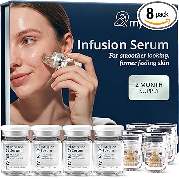 Myhalos Micro Infusion System for Face - With Collagen Serum for Micro Infusion, Hyaluronic Acid & Peptides B5 - Easy At-Home Microinfusion System for Face with Stamp Applicator - 2-Month Supply