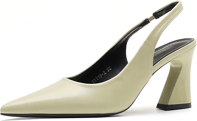 Women's Slingback Chunky Heels Pumps Fashion Comfortable PU Closed Pointed Toe 3.15 Inch Block Heels Dress Work Sandals for Dating Party Wedding Causal Office