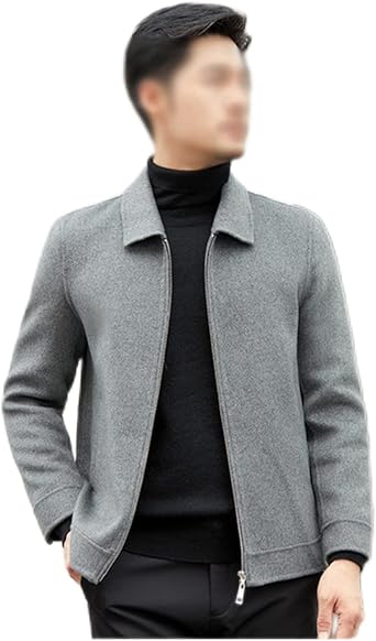 Men's Autumn and Winter Double-sided Tweed Coat Casual Business With Zipper Lapel