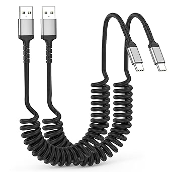 Car Carplay Cable 2Pack 3ft Coiled USB A to USB C Cable for Android Auto CarPlay, USB C Car Cable Fast Charging for iPhone 17 16 15 Samsung Galaxy S25 S24 S23, USB C Cable Coiled