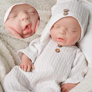 Silicone Baby Doll-17.3in Reborn Baby Dolls Silicone Full Body Platinum Silicone[NOT Vinyl] Anatomically Correct Girl Realistic Sleeping Newborn Lifelike Preemie Open Mouth Doll,Gift for Kids