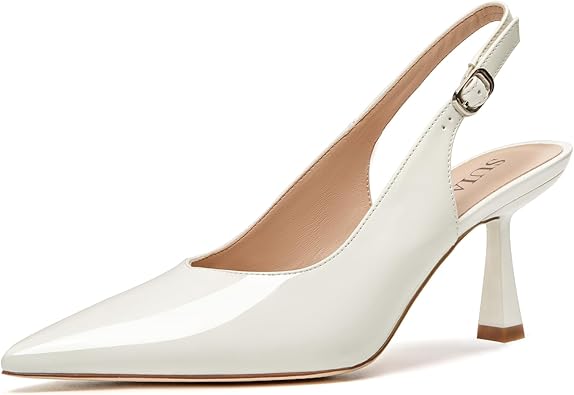 Slingback Wedding Heels for Women Bridal Lace Mesh Kitten Heel Closed Pointed Toe Pearl Pumps Shoes