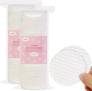 ICOTLE Large Cotton Rounds (400 Count), 100% Pure Cotton Pads, Clover Textured Design, Soft and Lint-Free, for Removing Makeup, Nail Polish, and Cleansing Face
