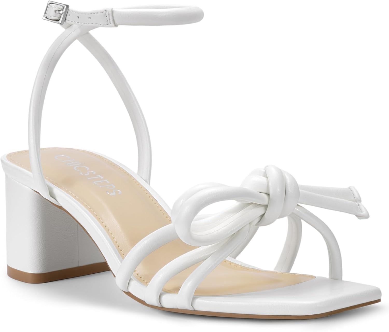 Women's Bow Knot Block Heel Sandals,Square Toe Heeled Sandals with Adjustable Ankle Strap,Chunky Heels for Dressy Casual Wedding Party