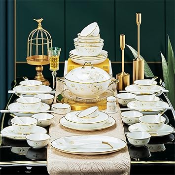 58 Piece Europe Bone China Tableware Sets Food Bowl Sushi Dishes Ramen Plates Chopsticks Dinner Set Utensils For Kitchen