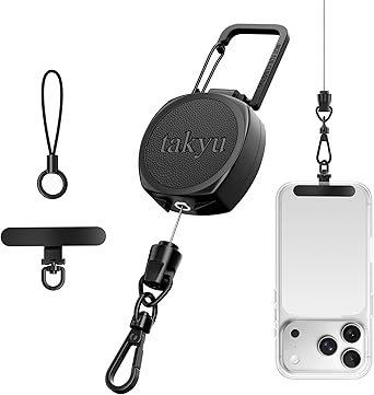 takyu Phone Tether Anti-theft Phone Lanyard Retractable Steel Line Leash Strap with Carabiner Tether Tab for Outdoor Skiing