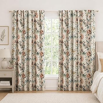 Sun Zero Claudette 2-Pack Vintage Floral Magnetic Closure 100% Total Blackout Back Tab Curtain Panel Pair, Stone, 40" W x 84" L (2 Panels)