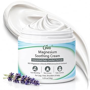 DVO Magnesium Cream - Fast Relief, MSM & Arnica for Muscle Pain, Soreness & Cramps, Fast Absorbing, Non-Greasy, Ideal for Legs, Feet & Shoulders, 5.29 oz