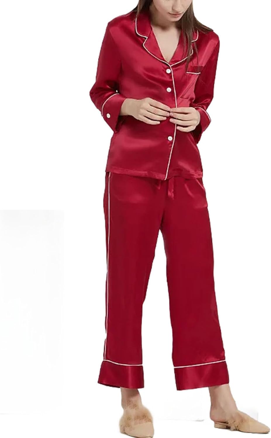 Silk Sleepwear pyjamas Women for 100 Percent Mulberry Long Sleeve Button Down XL Suit