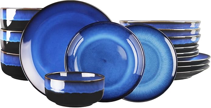 Ceramic Plate and Bowl Set, 16 Pieces, Dinnerware Set, Serves 4, Modern Dinner Salad Plate | Cereal Bowl, Microwave and Dishwasher Safe Kitchenware, Starry Blue
