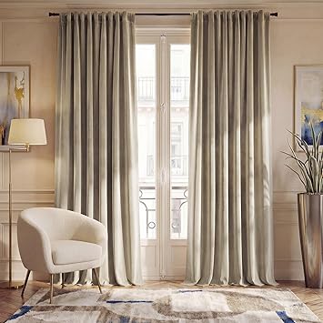 NICETOWN Taupe Velvet Living Room Curtains 144 inches Long, Rod Pocket & Back Tab Luxury Room Darkening Window Treatments Vertical Drapes for Bedroom, W52 x L144, 2 Panels