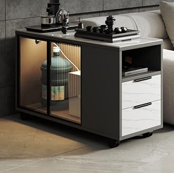 Faux Rock Slate Color Sofa Sideboard Living Room Mobile Coffee Table Cabinet Side Storage Organizer
